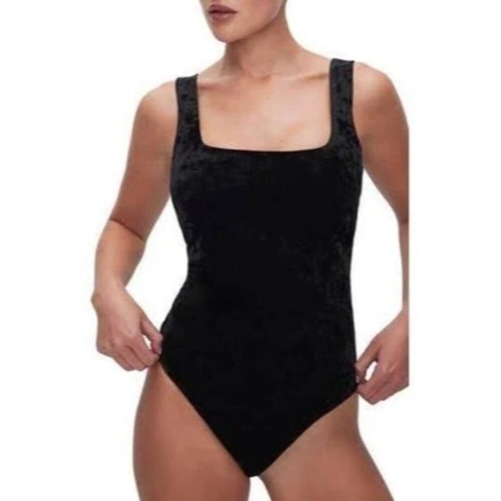 Good American Crushed Velvet Bodysuit‎ Square Neck Textured Sz M